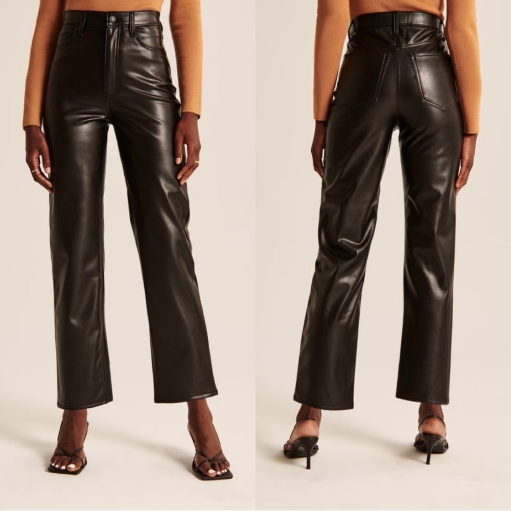 Abercrombie & Fitch Black Leather Pants ankle straight ultra high rise 28 Petite